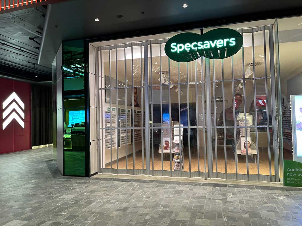 ATDC shopfront doors at Specsavers, Box Hill, Victoria 