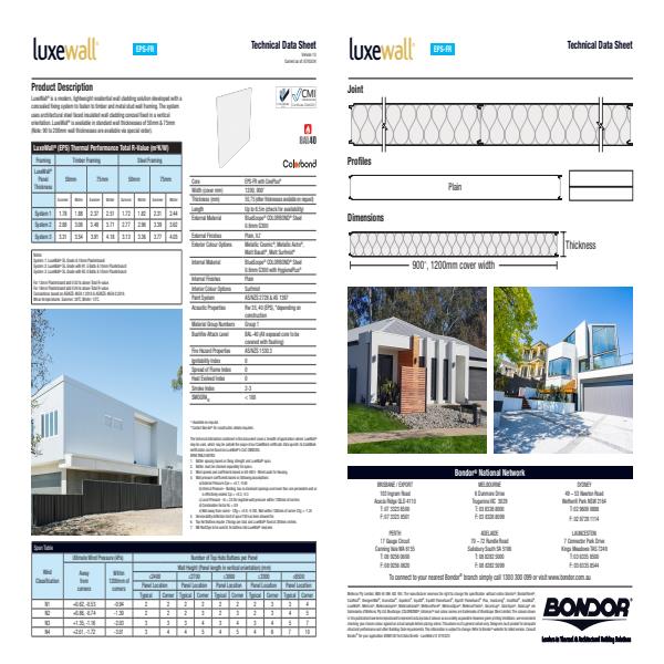 LuxeWall Tech Data Sheets 