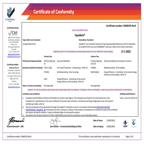 Equideck R03 Certificate of Conformity 