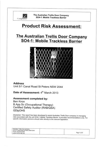 product Risk Assessment-S04: Mobile Trackless Barrier