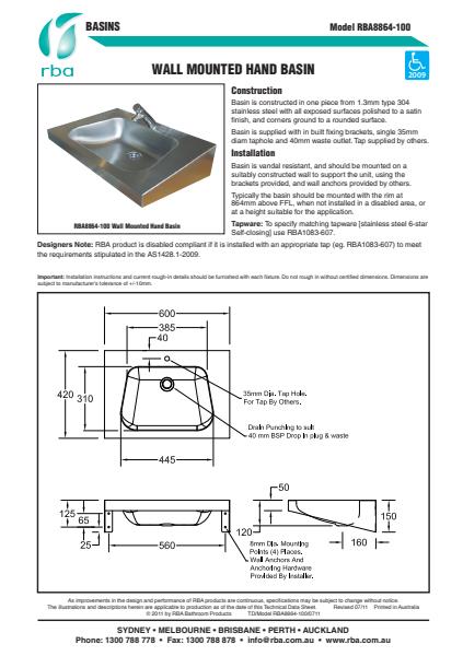 Accessible Compliant Wall Mounted Hand Basin 