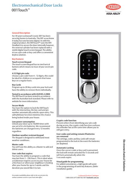 Electromechanical Door Locks 001Touch™