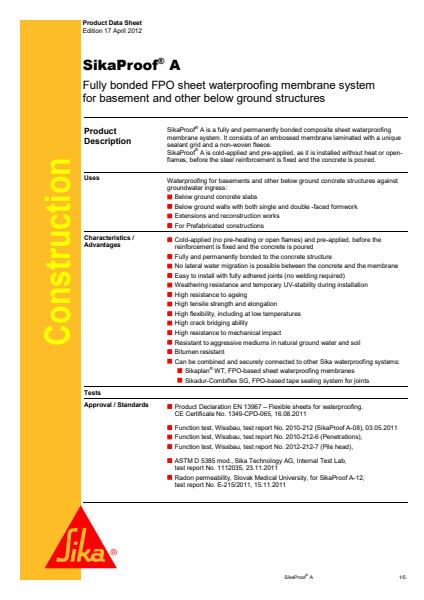 Sika SikaProof A Product Sheet