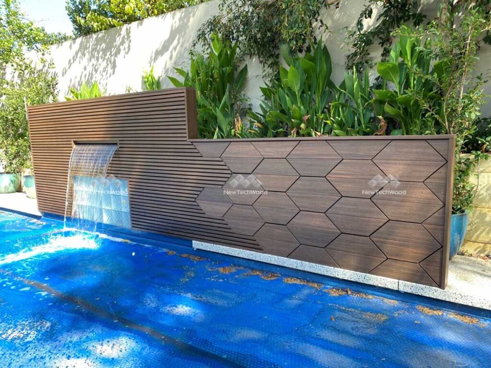 The composite pool screen with built-in fountain and lighting