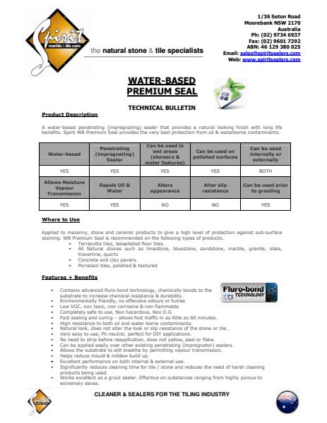 Water- Based Premium Seal Technical Bulletin
