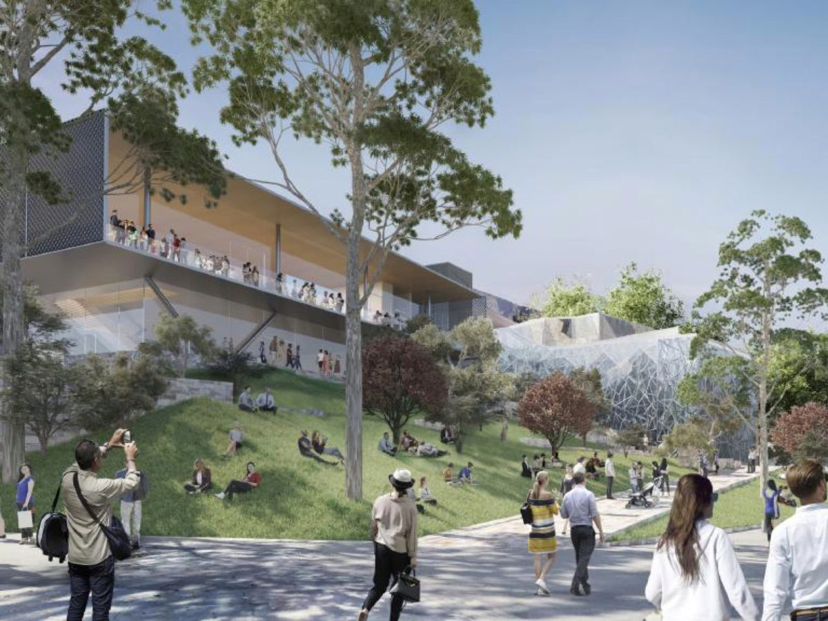 A render of the proposed Apple Store at Federation Square, redesigned after widespread criticism from project stakeholders and members of the public.
