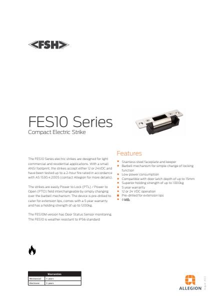 FSH FES10 Series Electric Strikes Product Catalogue 