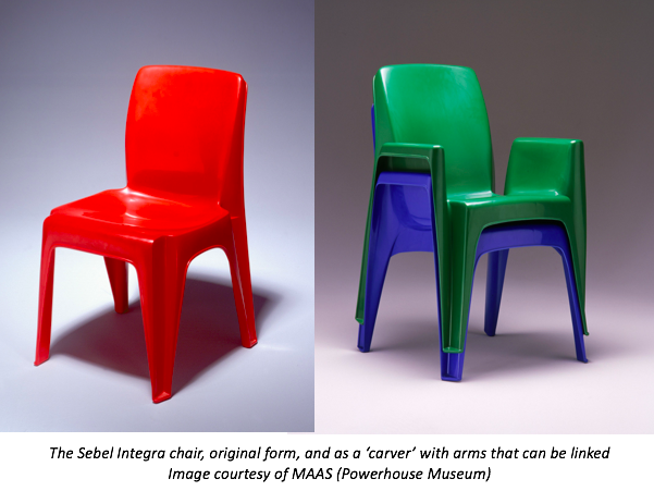 Everyone in Australia has sat in one at some stage. At school, the hospital, the CWA meeting, the work shed, the scout hall, even the officials and timekeepers at the Sydney 2000 Olympics swimming pool. It's the Integra chair by Sebel, a furniture manufacturer still in business having made countless of these chairs in 46 years.