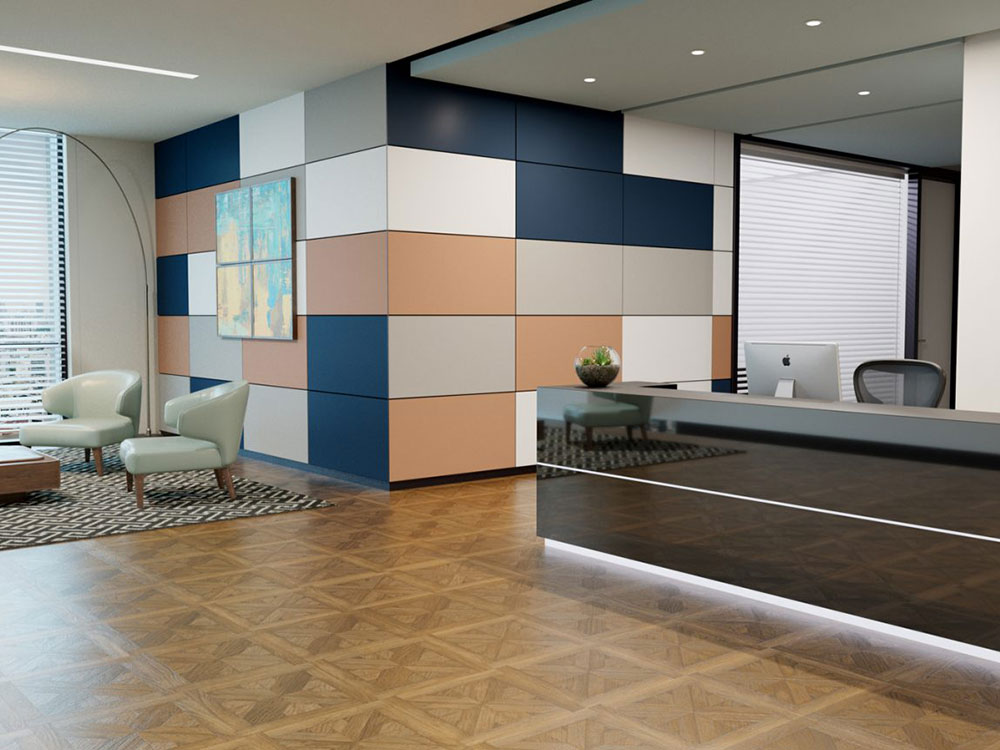BGC Fibre Cement Innova Duragrid multicoloured panels in an interior application