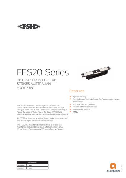 FSH FES20 Series Electric Strikes Product Catalogue