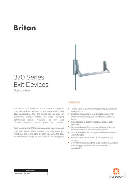 Briton 370 Series Exit Devices Product Catalogue