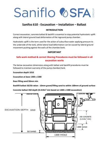 SANIFOS 610 Excavation Ballast Instruction
