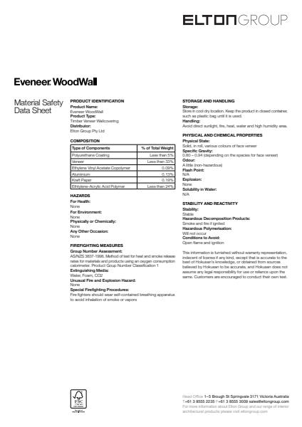 Eveneer WoodWall Material Safety Data Sheet