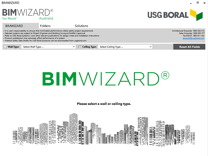 USG Boral BIM Wizard Interface