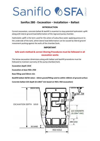 Saniflo Sanifos 280 Excavation Ballast Instructions