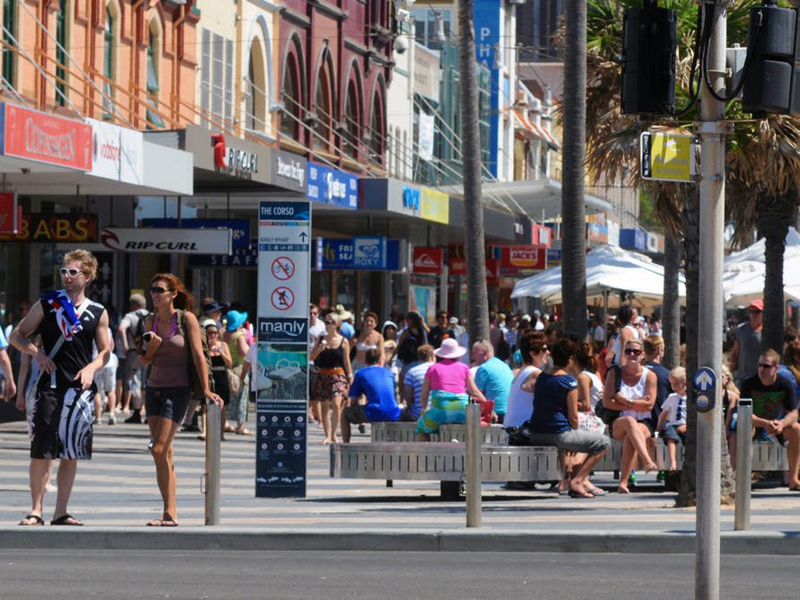 Manly&rsquo;s The Corso pedestrian area could be flooded if a large tsunami arrived at Sydney Harbour. from www.shutterstock.com
