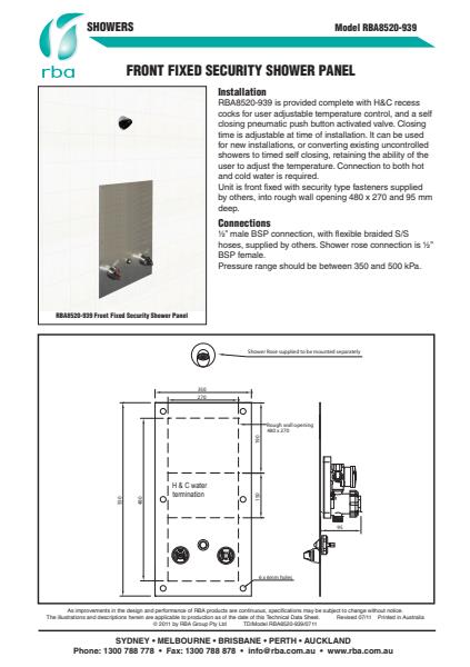 Front fixed security shower panel
