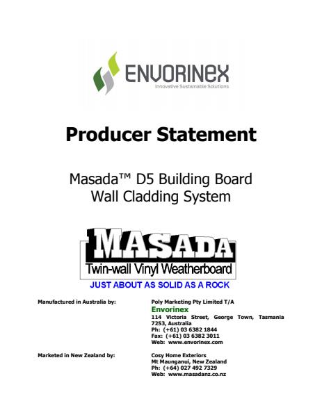 Masada D5 Building Boards Producer Statement