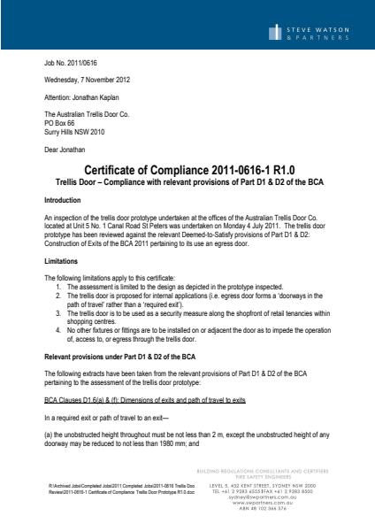Updated Certificate of Compliance 