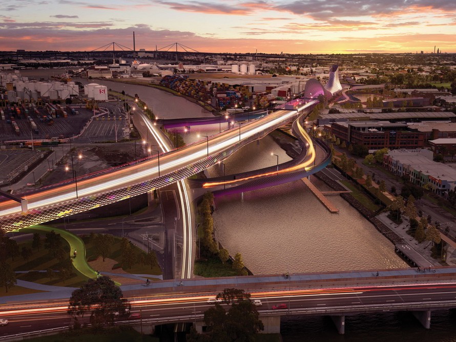 An artist&#39;s impression of the new river crossing to be built as part of the West Gate Tunnel project. Image: Western Distributor Authority&nbsp;
