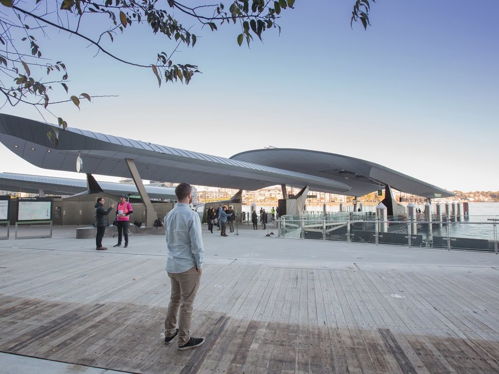 Designed to provide weather protection, expansive views of Sydney&rsquo;s iconic harbour as well as efficient and functional passenger movement, the new wharves feature two 48m x 23m pontoons that can accommodate up to four ferries each. Image: Cox Architecture
