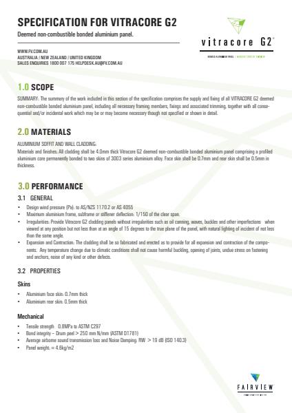 Vitracore Specification Sheet