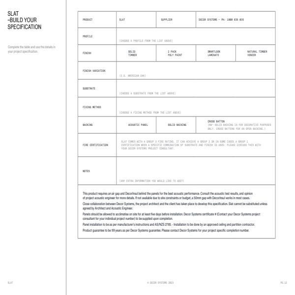 DecorSlat Specification Form