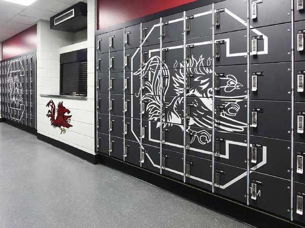 Foreman lockers at University of South Carolina Football Equipment Room
