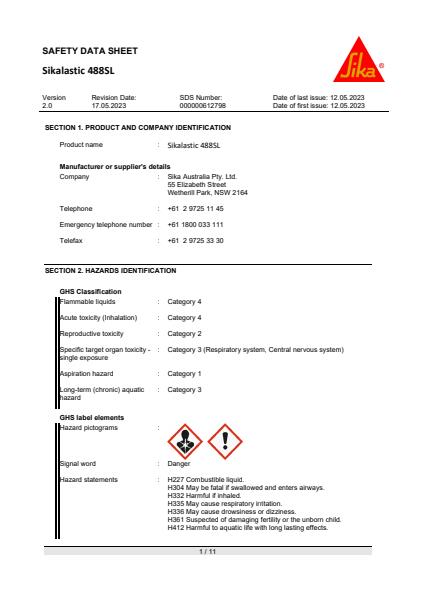 Sikalastic® 488 Safety Data Sheet