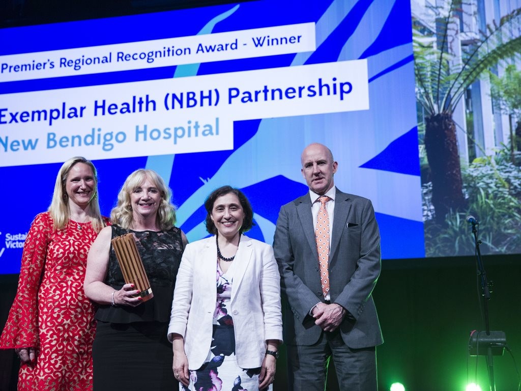 &nbsp;Exemplar Health picked up two awards on the night - the Premier&#39;s Regional Recognition Award for developing Bendigo&rsquo;s new hospital as well as the Large Business category. Image: Supplied
