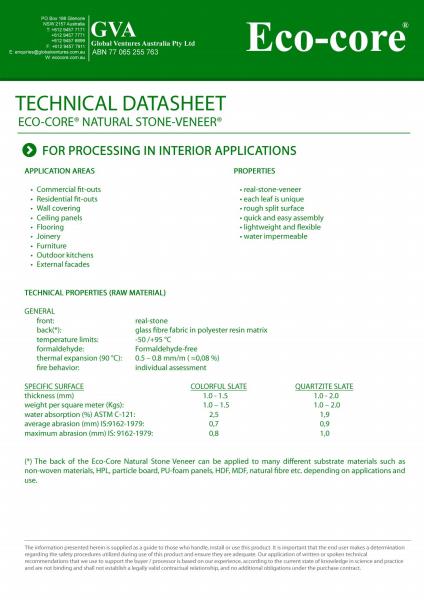 Stone Veneers - Technical Data Sheet
