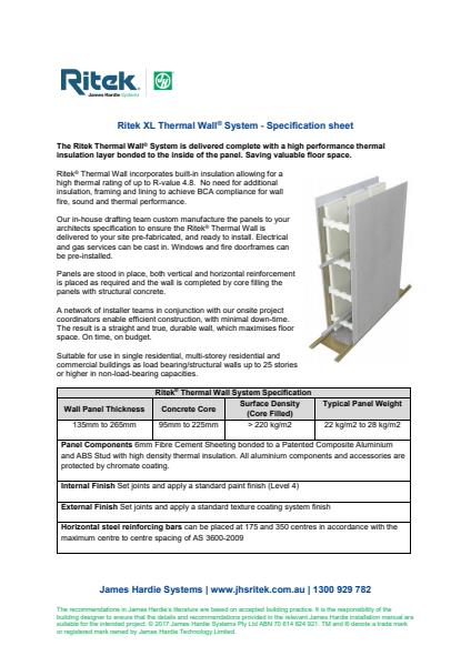 Thermal Wall Spec Sheet