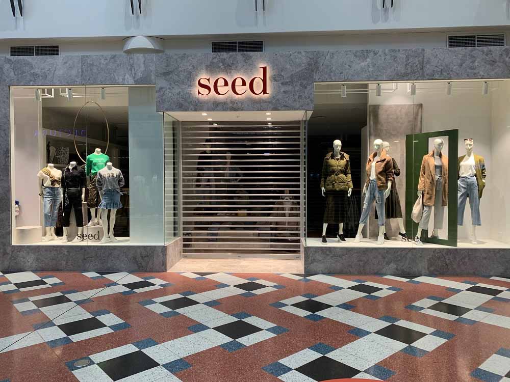 RS7 roller shutter installation for global clothing retail chain Seed 