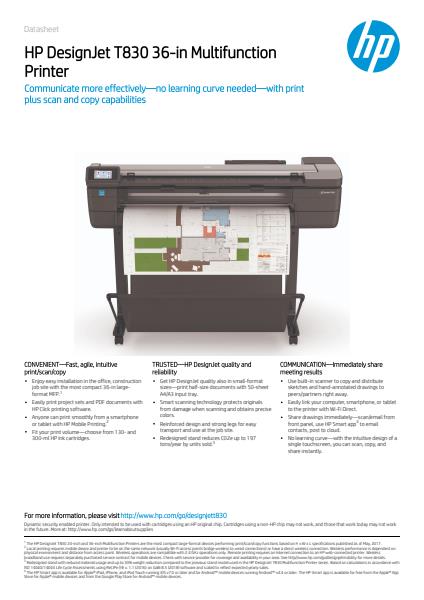 HP Designjet T830 36in Printer Data Sheet