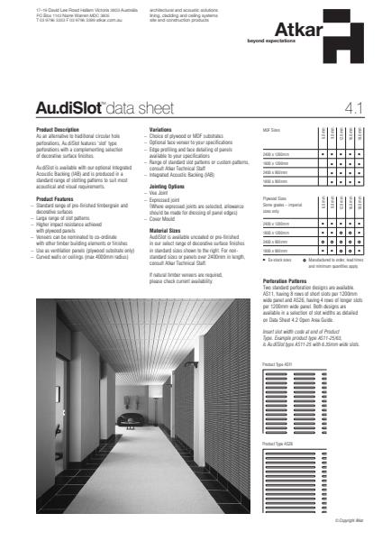 Atkar Au.diSlot Technical Data Sheet