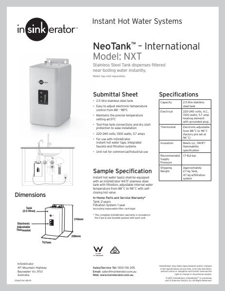 Neotank International Specification Sheet