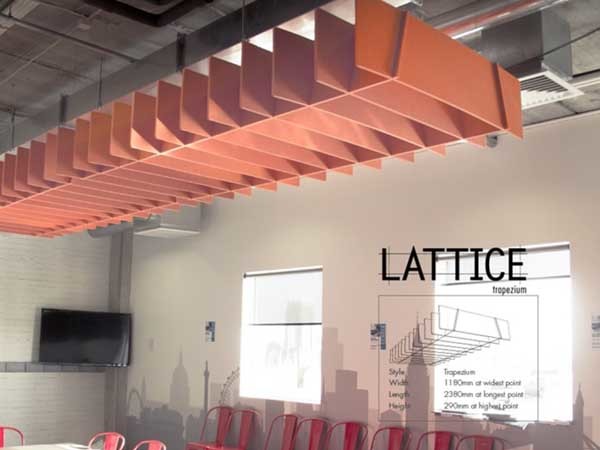 Quietspace Lattice is a range of suspended acoustic absorbing baffles
