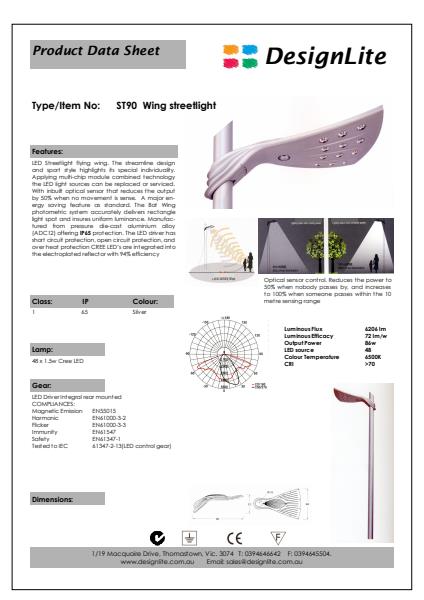 DesignLite Wing Streetlight Product Information