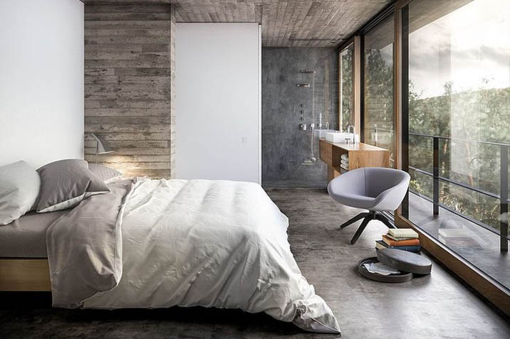 Polished concrete bedroom indoor concrete flooring