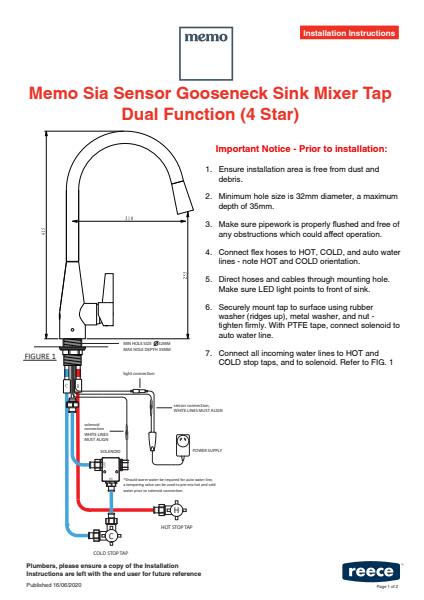 Memo Sia Sensor Tap Installation Instructions