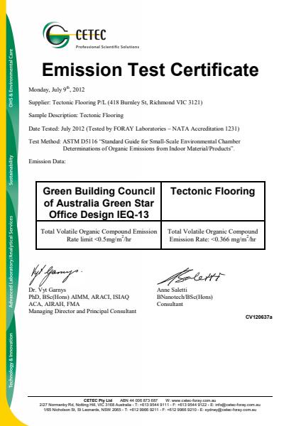 VOC Emission Test Certificate