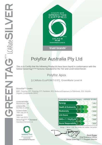 Apex GreenTag certificate