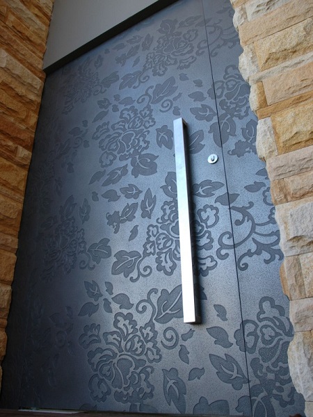 Front door with a floral pattern