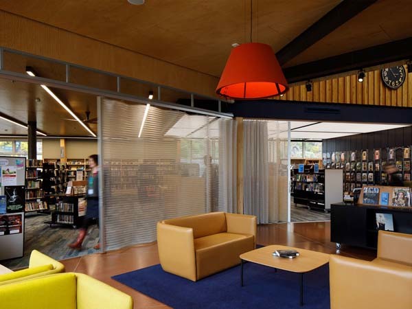 Spacemaile deterrent screen at Sumner library and community hub by Athfield Architects
