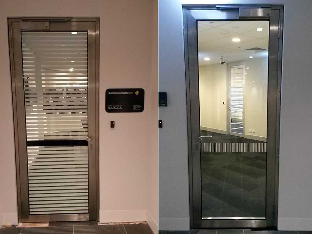 The stainless steel fire doors at Commonwealth Bank of Australia