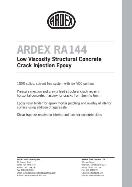 ARDEX RA 144- Low Viscocity Structural Concrete Crack Injection Epoxy