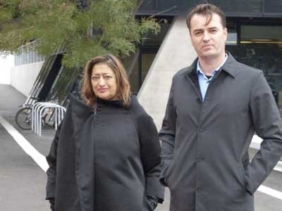 Zaha Hadid with Patrik Schumacher at Evelyn Grace Academy
