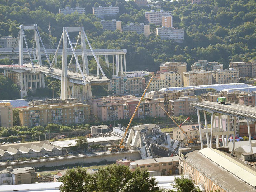 The Ponte Morandi bridge, Genoa, after its collapse, which has claimed dozens of lives. Luca Zennaro/EPA
