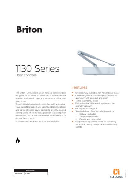Allegion 2021 Commercial Product Catalogue Briton 1130 Series Door Controls