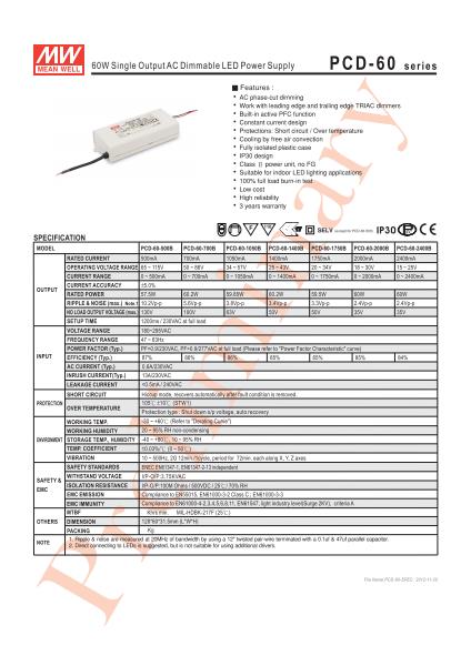 PCD-60 Specification Sheet
